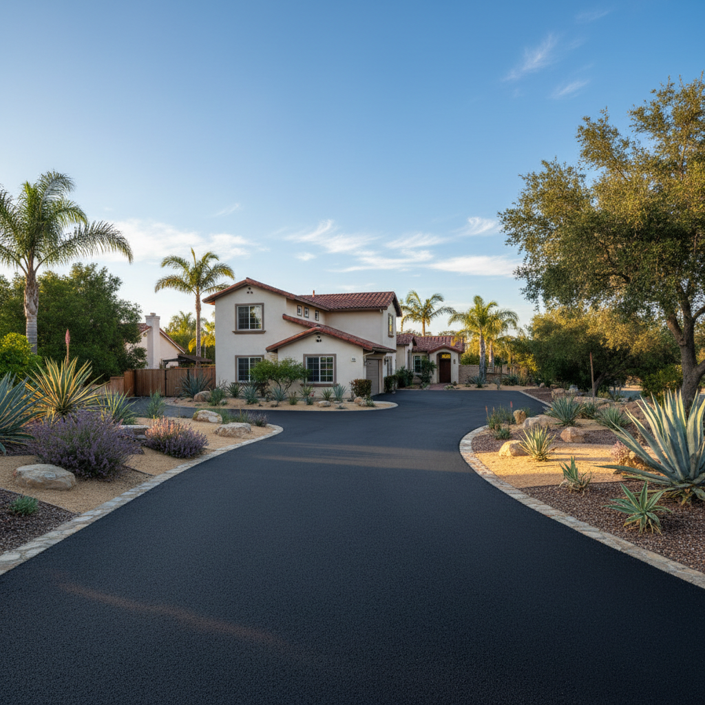 Completed asphalt paving work at a residential property in La Mesa, CA