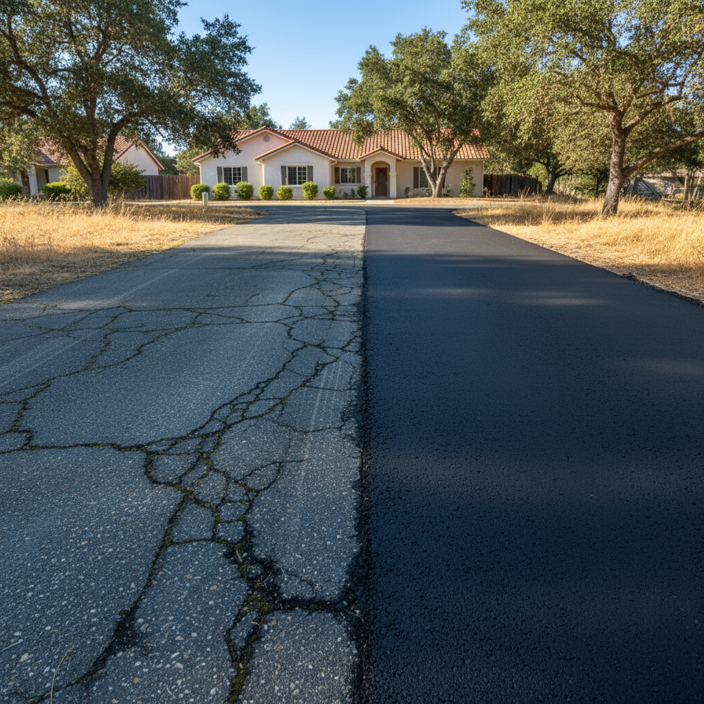 Completed asphalt patching work at a residential property in Chico, CA