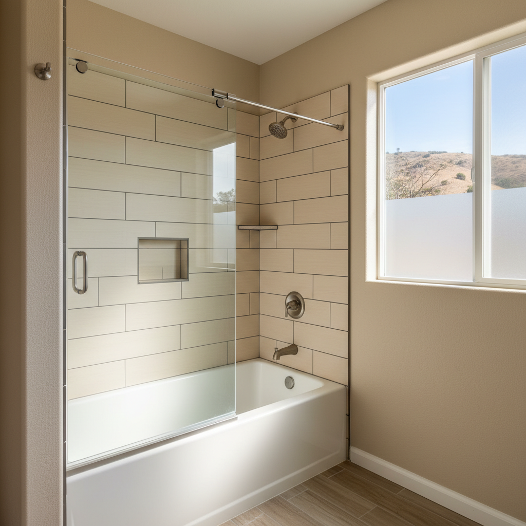 Completed bathtub and shower installation work at a residential property in Compton, CA