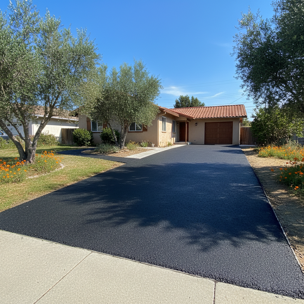 Completed residential asphalt work at a residential property in Pomona, CA