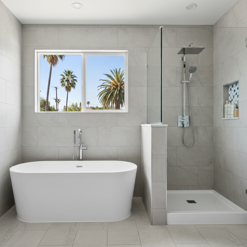 Completed bathtub and shower installation work at a residential property in West Hollywood, CA