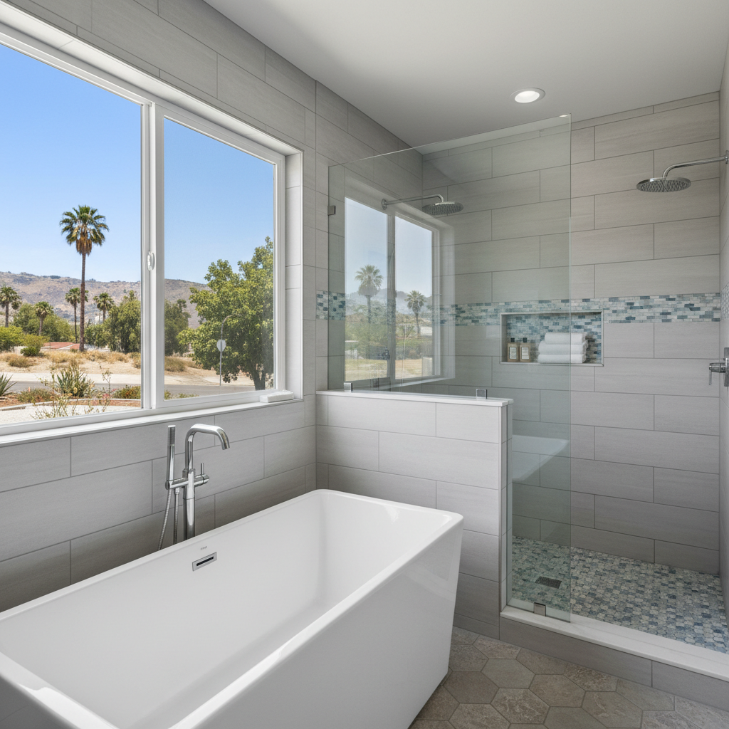 Completed bathtub and shower installation work at a residential property in West Hollywood, CA