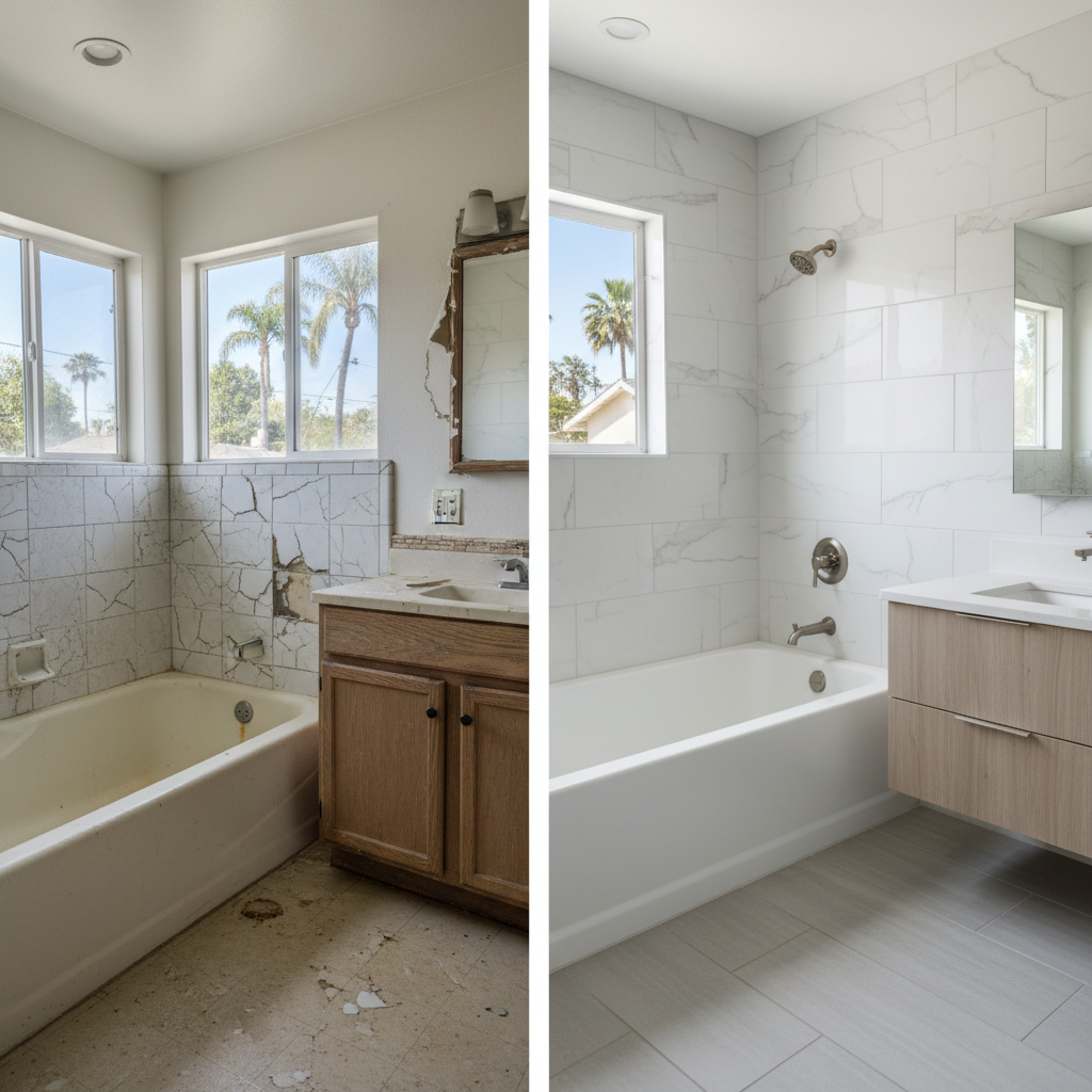 Completed bathtub replacement work at a residential property in Whittier, CA