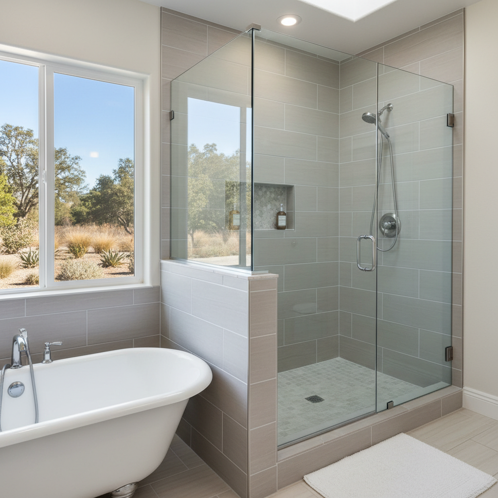 Completed bathtub and shower installation work at a residential property in Fair Oaks, CA