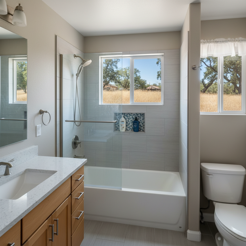 Completed bathtub and shower installation work at a residential property in Fair Oaks, CA