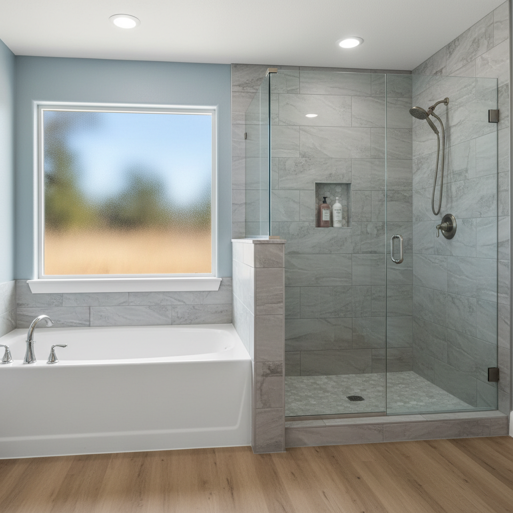 Completed bathtub and shower installation work at a residential property in Fair Oaks, CA