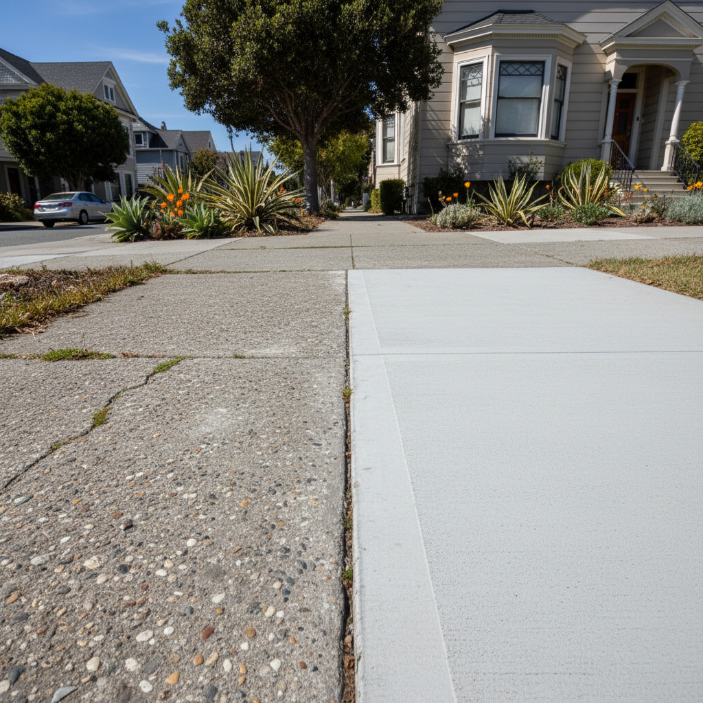 Completed concrete sidewalks work at a residential property in San Francisco, CA
