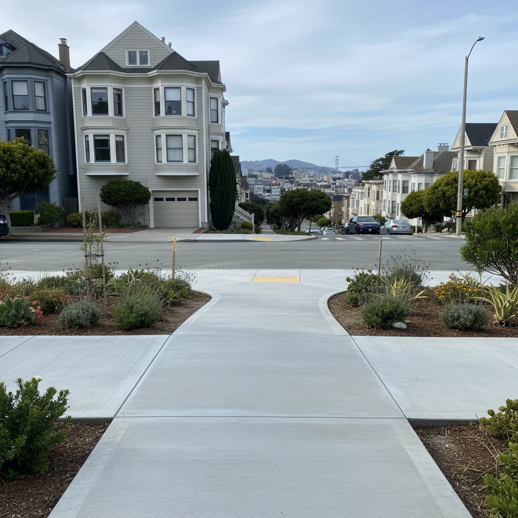 Completed concrete sidewalks work at a residential property in San Francisco, CA