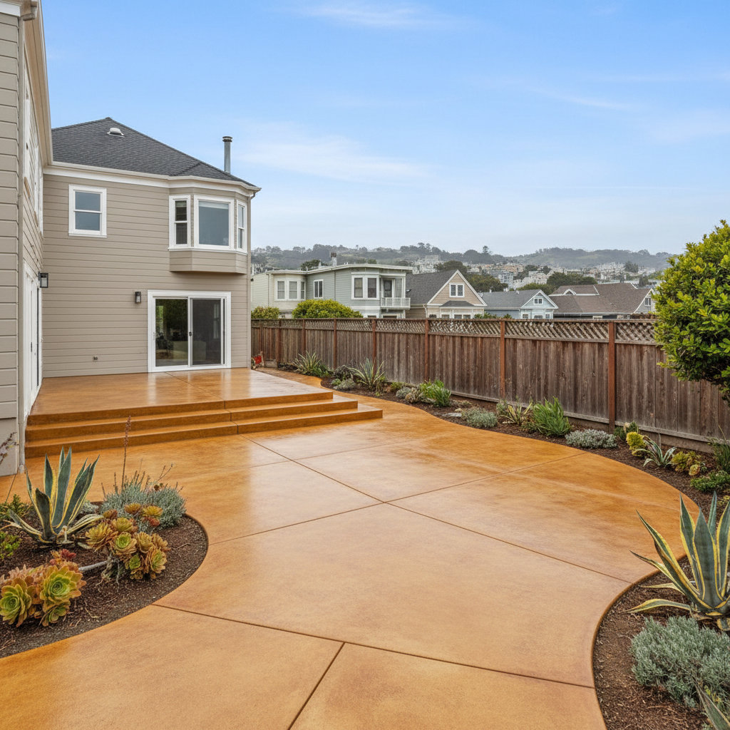Completed concrete staining work at a residential property in San Francisco, CA