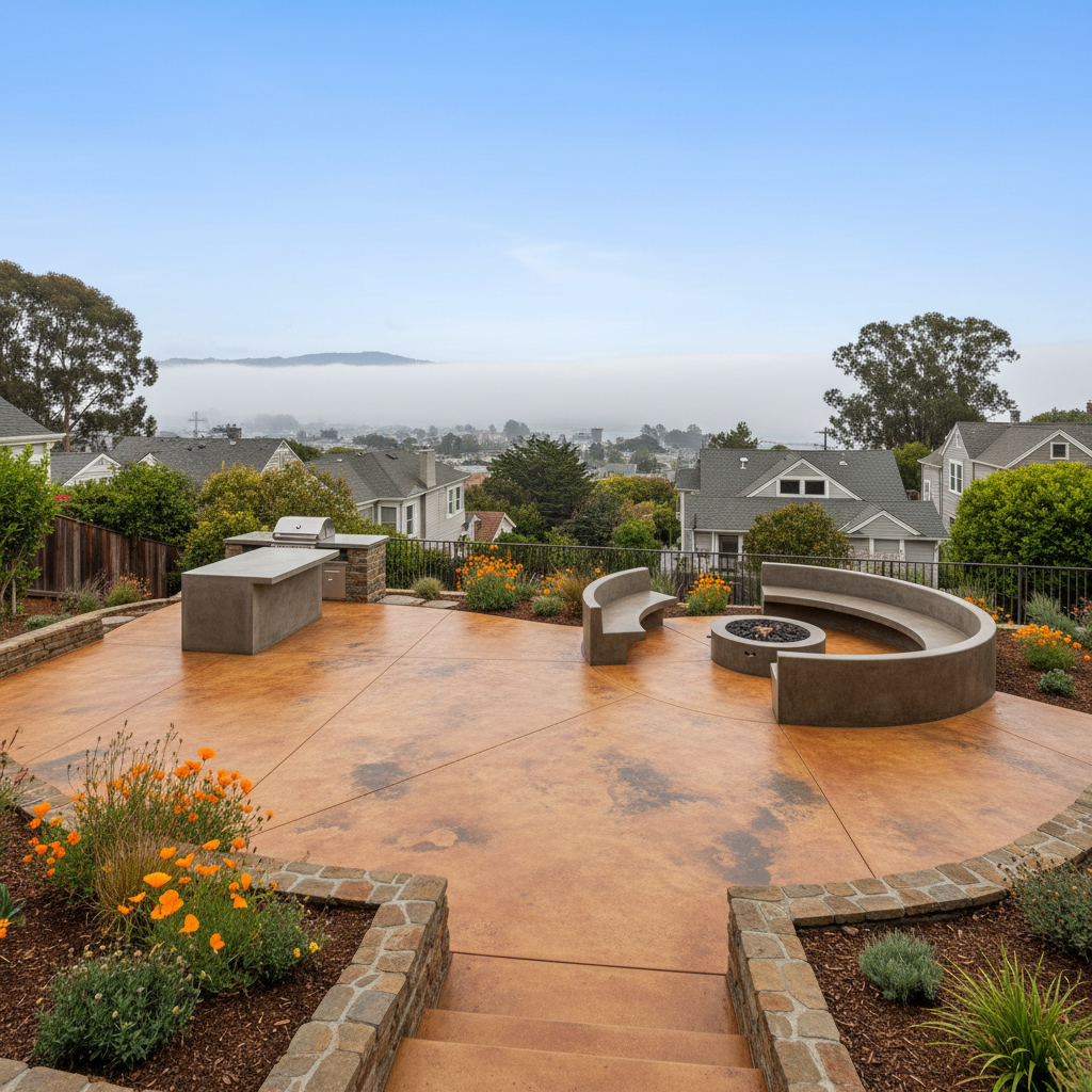 Completed concrete staining work at a residential property in San Francisco, CA