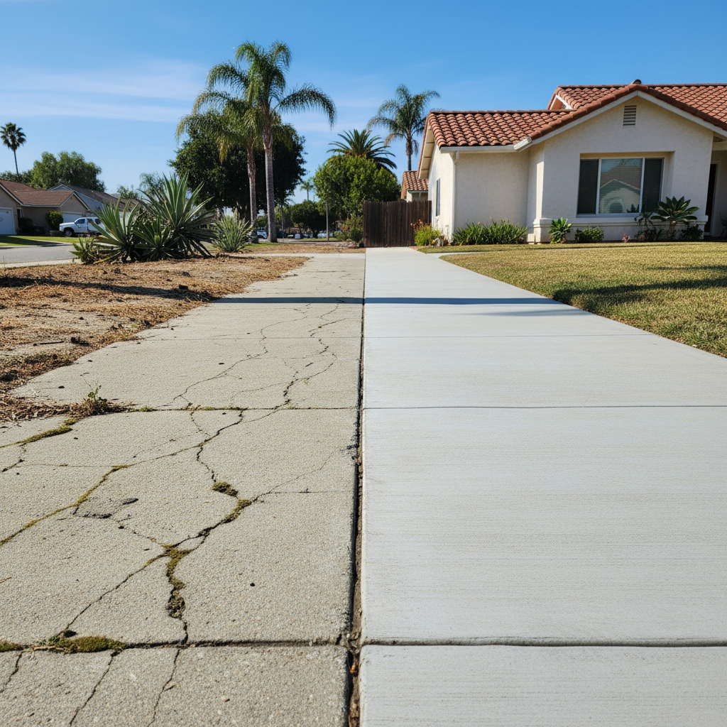 Completed concrete sidewalks work at a residential property in Ventura, CA