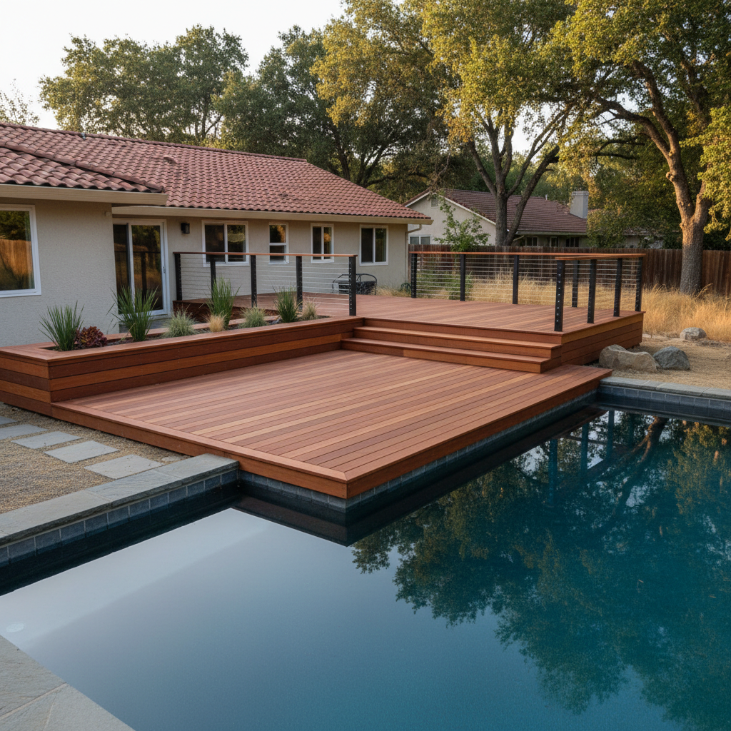 Completed pool decks work at a residential property in Chico, CA