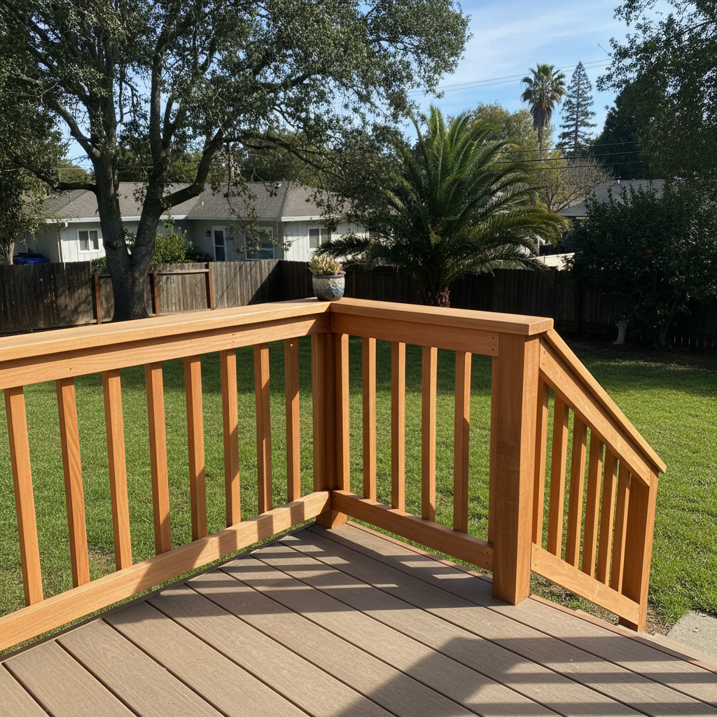 Completed deck railing installation work at a residential property in San Leandro, CA