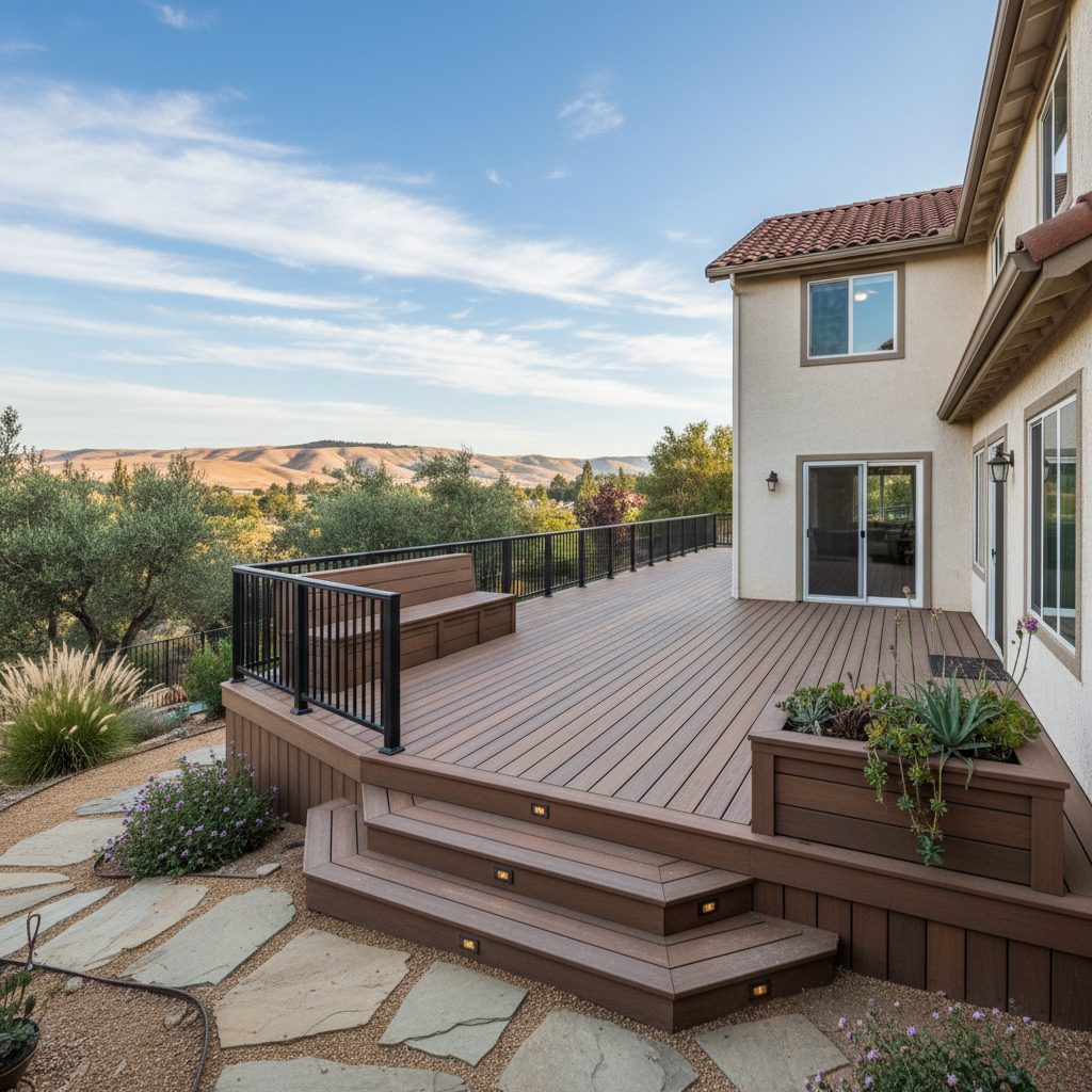 Completed trex decks work at a residential property in Pittsburg, CA