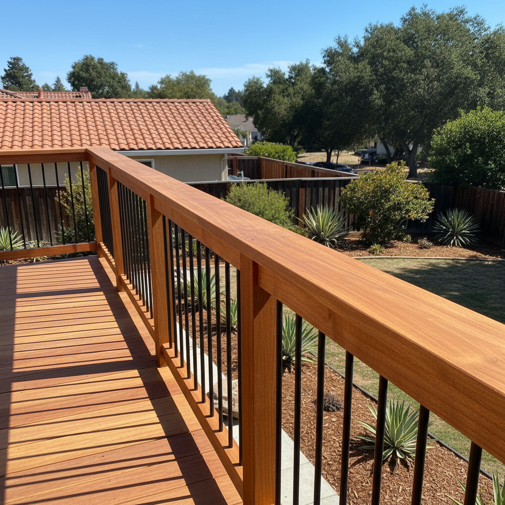 Completed deck railing installation work at a residential property in San Leandro, CA