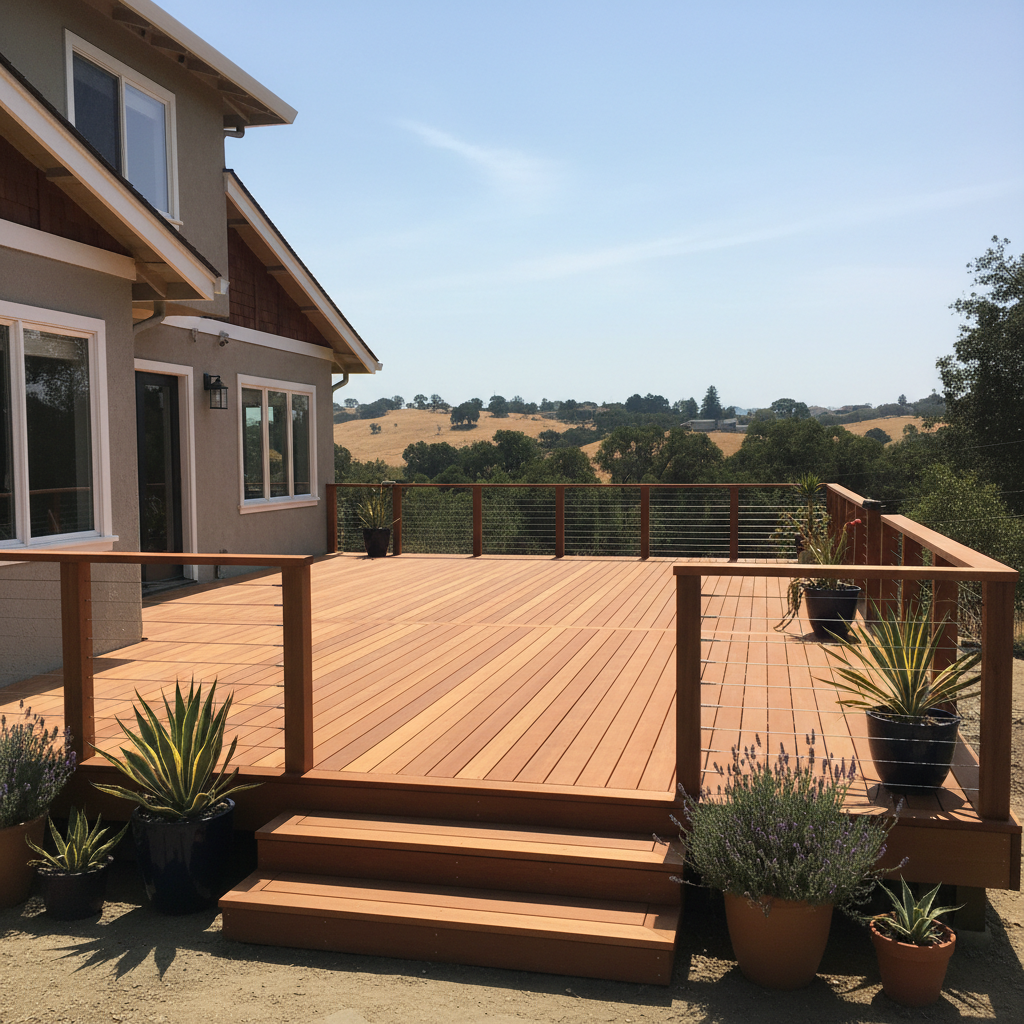 Completed deck construction work at a residential property in San Leandro, CA