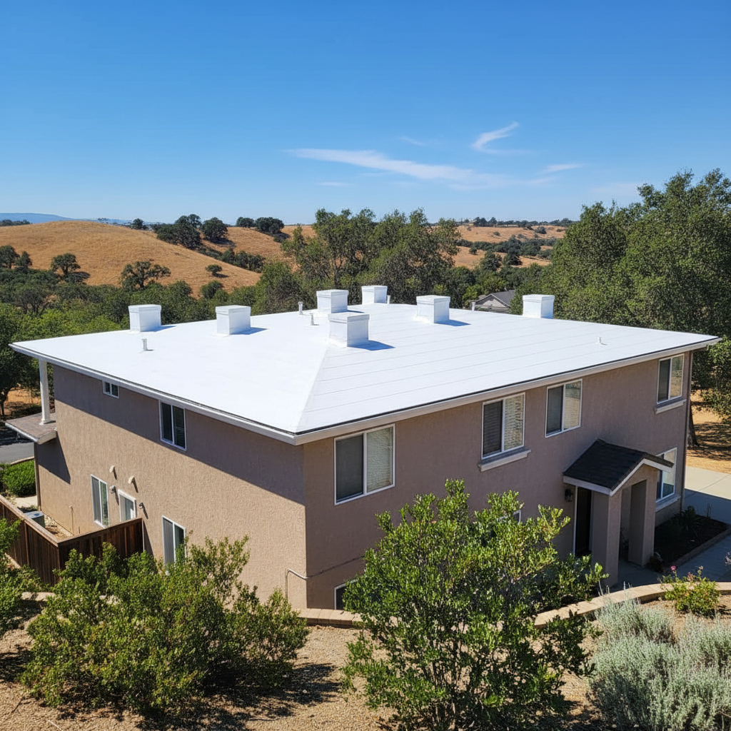 Completed commercial tpo roofing work at a residential property in Rancho Cordova, CA