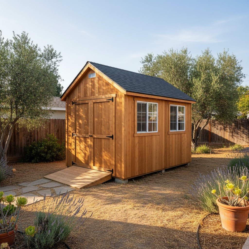 Completed storage sheds work at a residential property in San Jose, CA