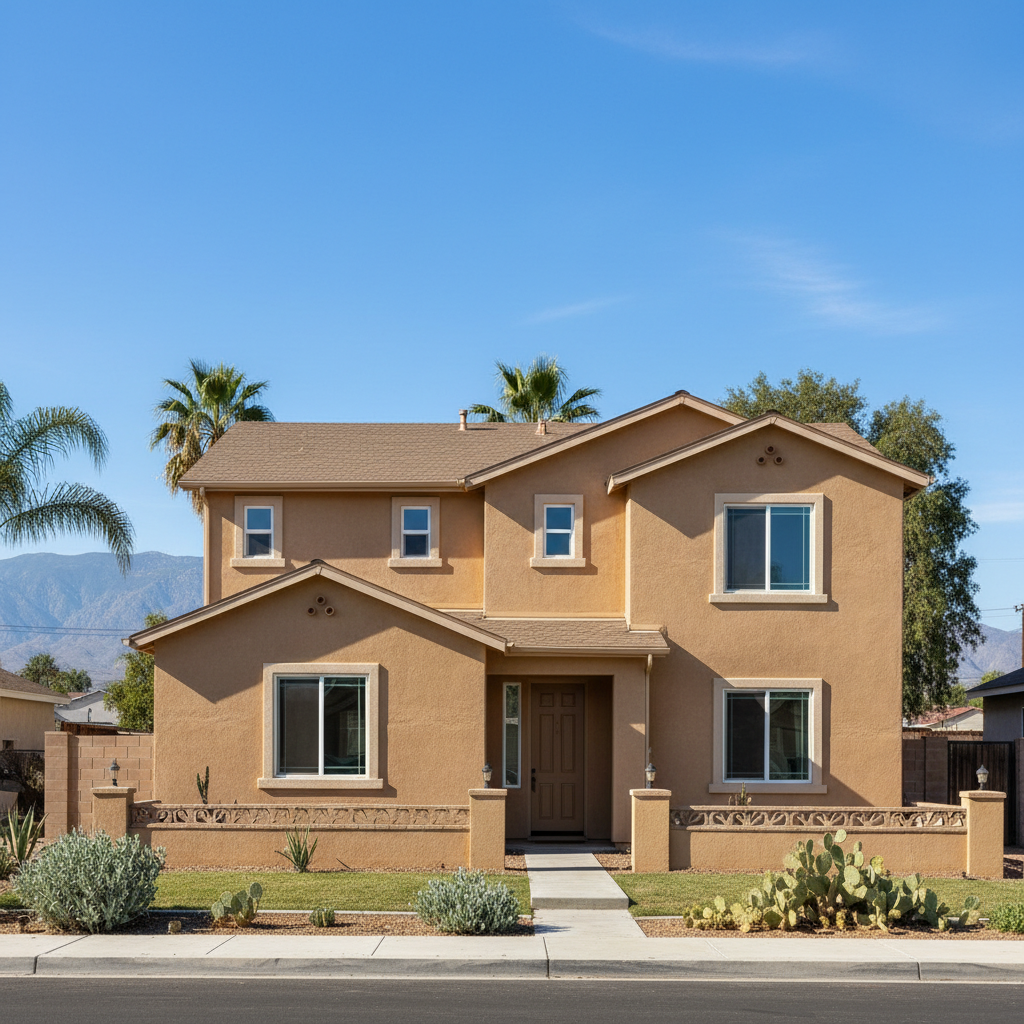 Completed stucco installation work at a residential property in Rialto, CA