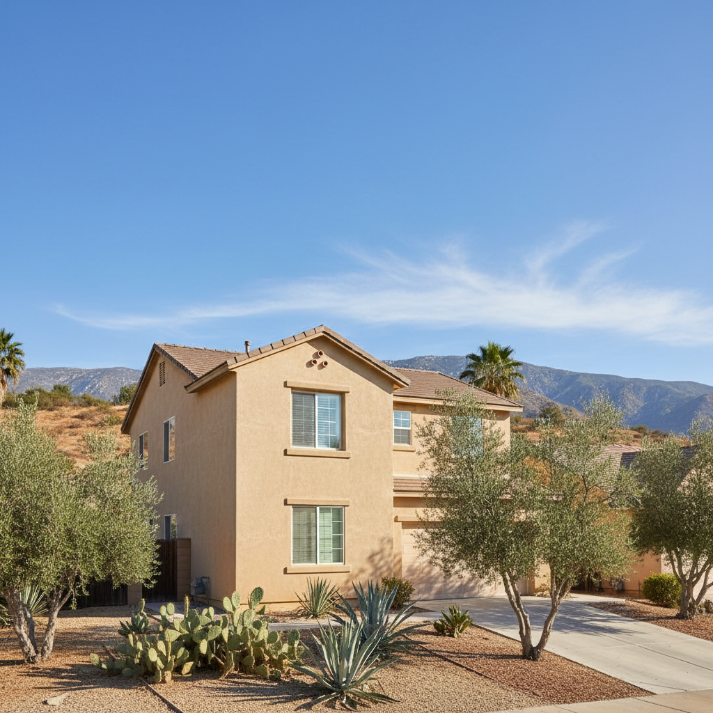Completed stucco replacement work at a residential property in San Bernardino, CA