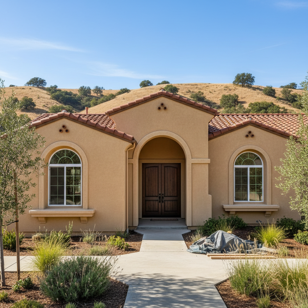 Completed stucco replacement work at a residential property in Chino Hills, CA
