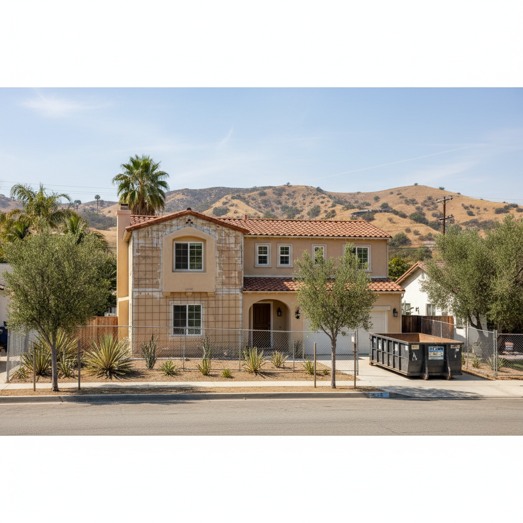 Completed stucco removal work at a residential property in Los Angeles, CA