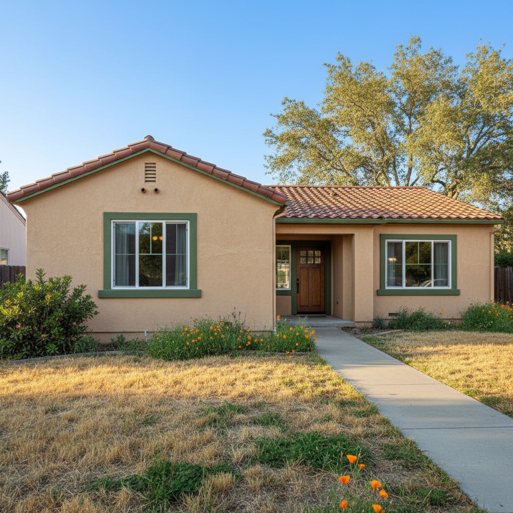 Completed stucco painting work at a residential property in Sacramento, CA