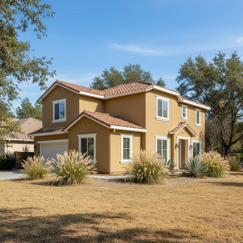 Completed stucco painting work at a residential property in Sacramento, CA