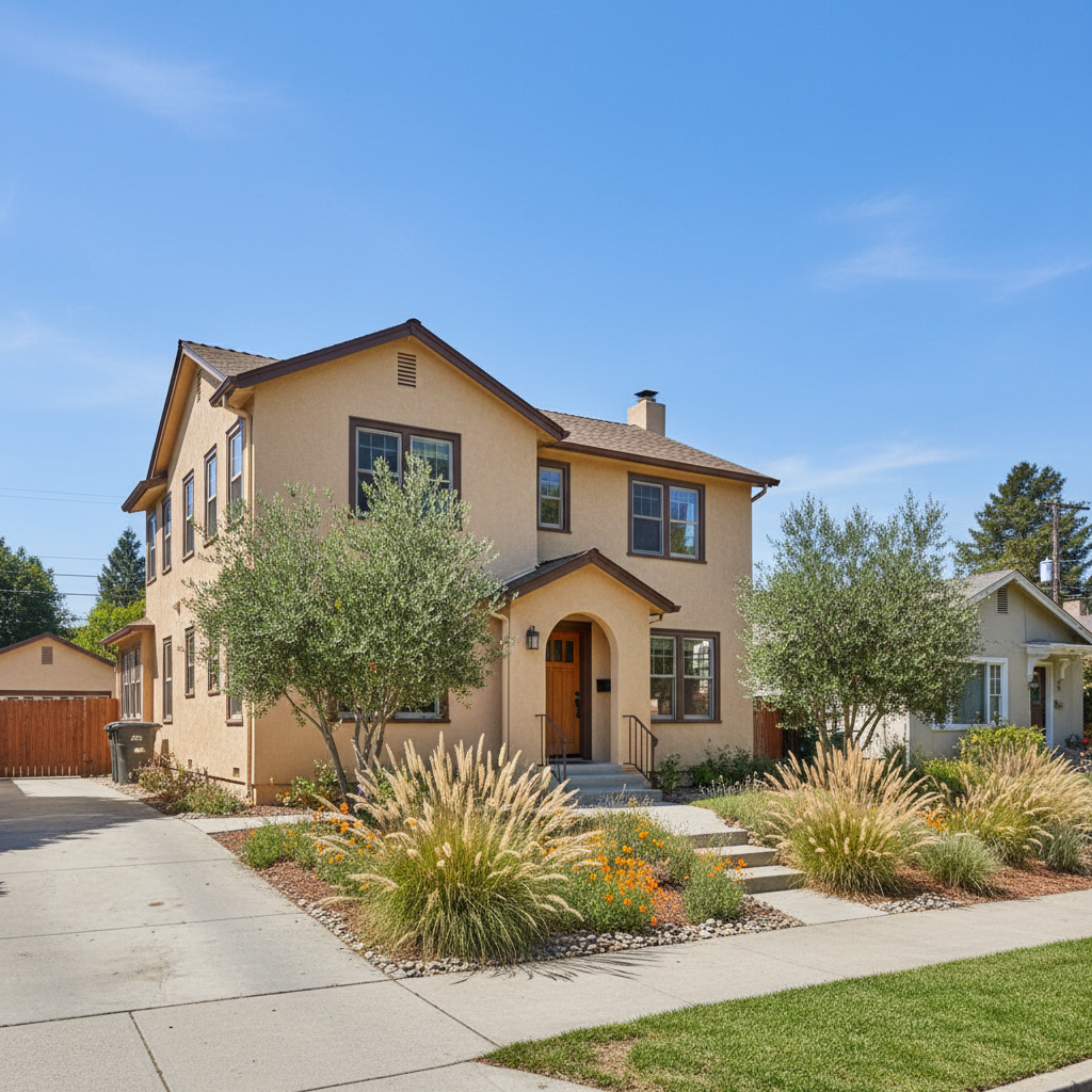 Completed stucco painting work at a residential property in Sacramento, CA