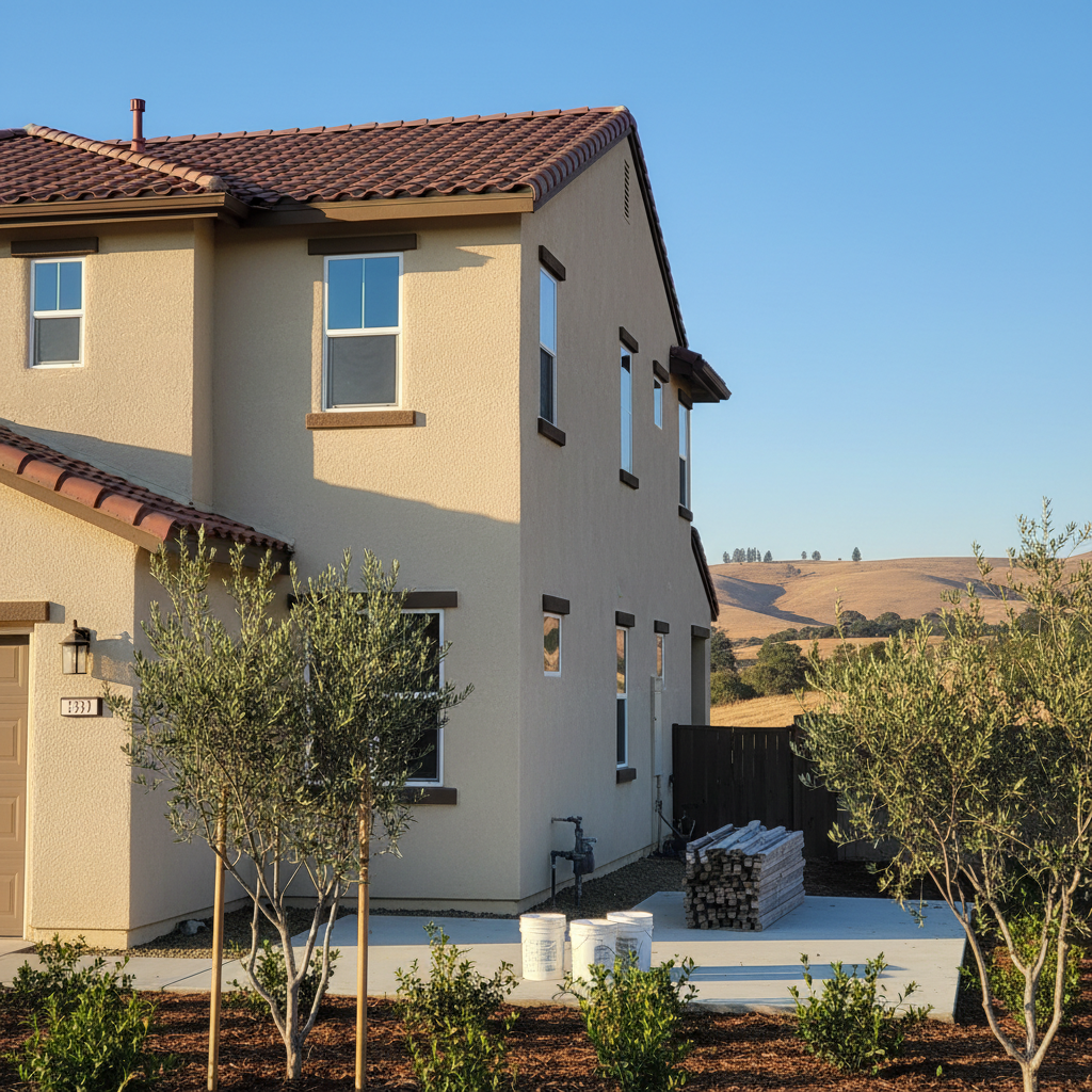 Completed stucco replacement work at a residential property in Fresno, CA