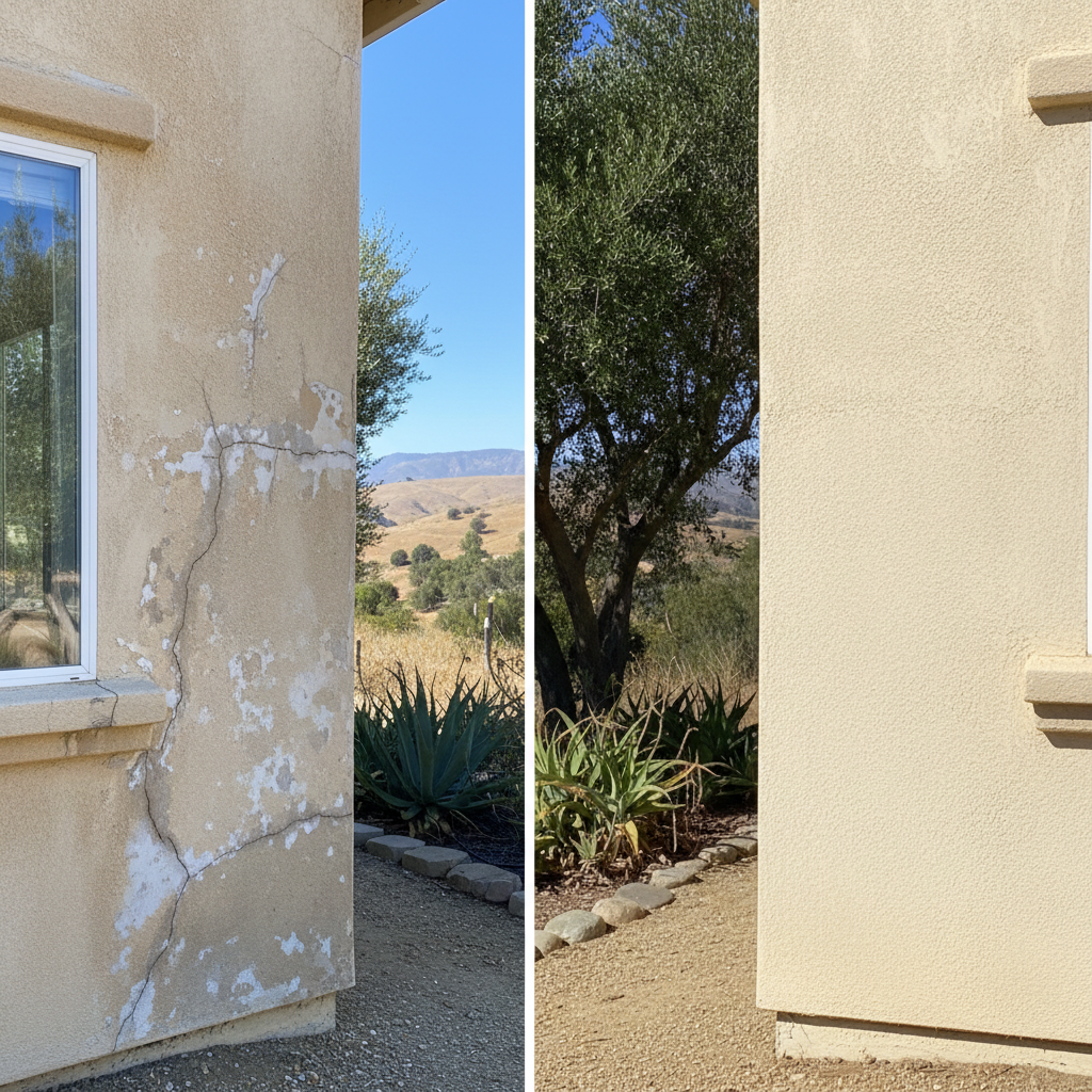 Completed stucco replacement work at a residential property in Escondido, CA