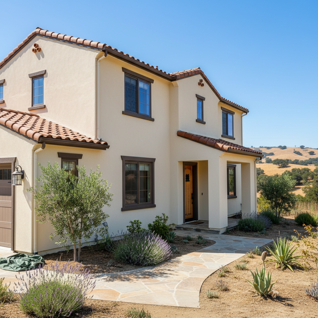 Completed stucco painting work at a residential property in Saratoga, CA