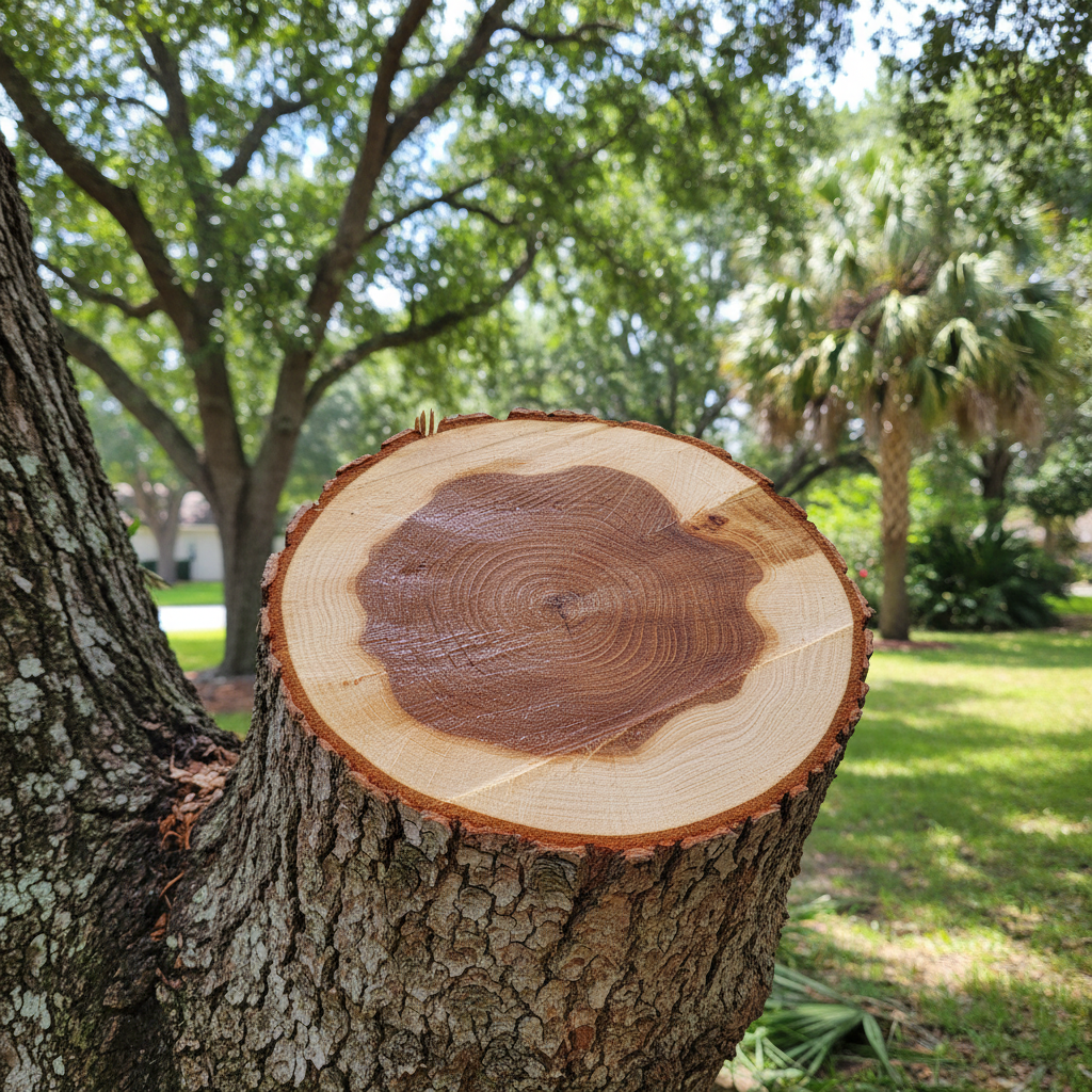 Completed tree pruning work at a residential property in Clermont, FL
