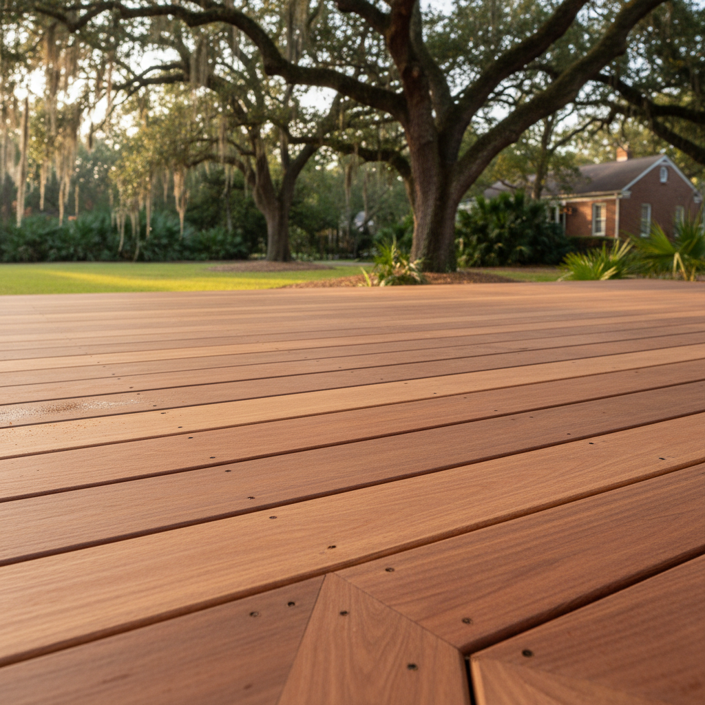 Completed wooden decks work at a residential property in Savannah, GA