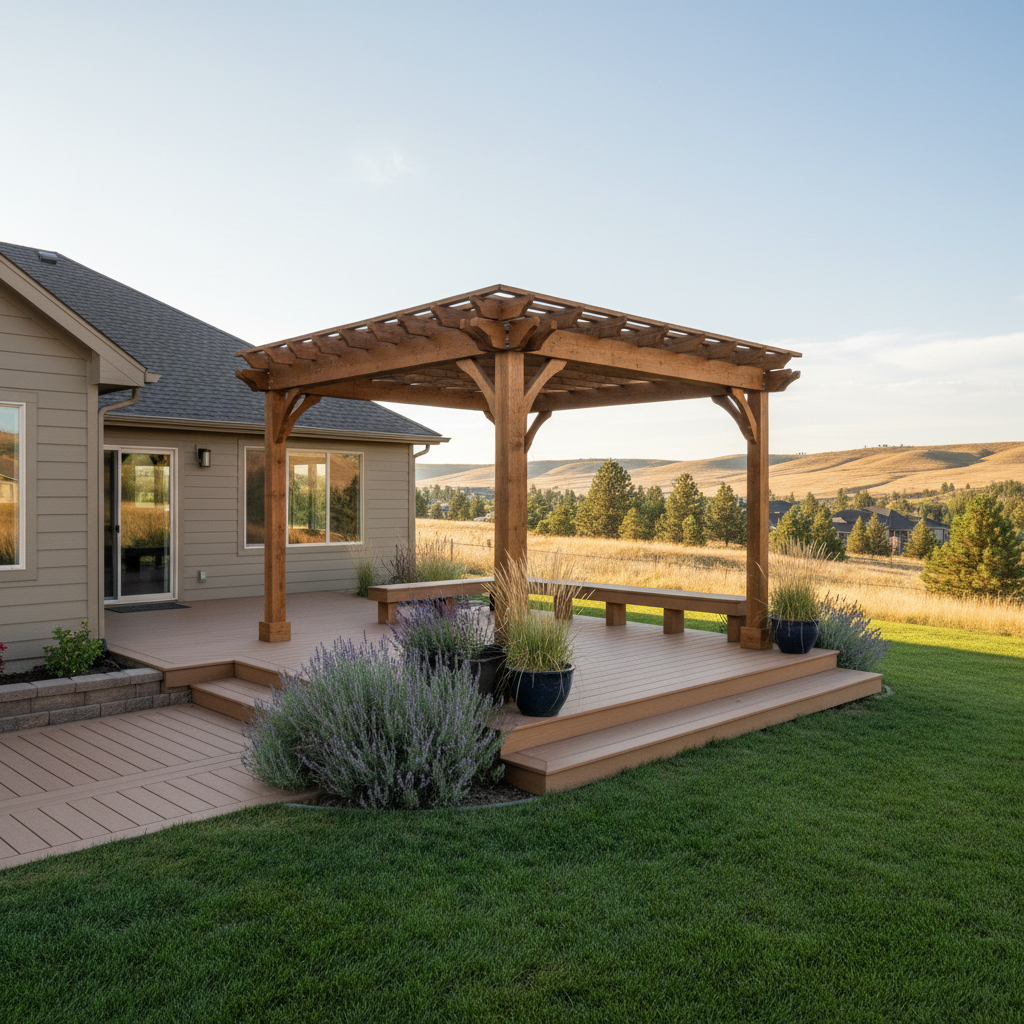 Completed pergola construction work at a residential property in Boise, ID