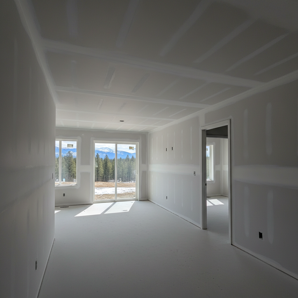 Completed drywall priming work at a residential property in McCall, ID