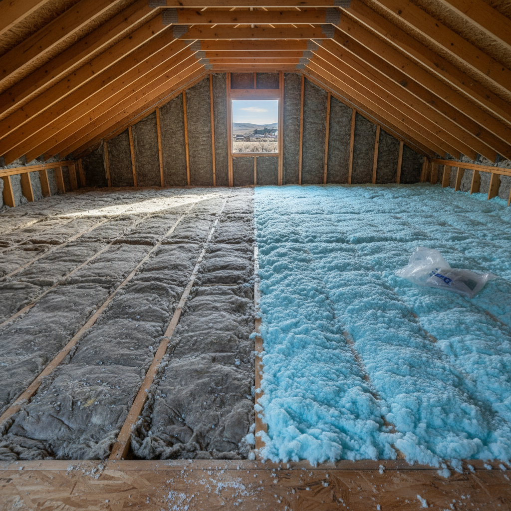 Completed attic insulation work at a residential property in Eagle, ID