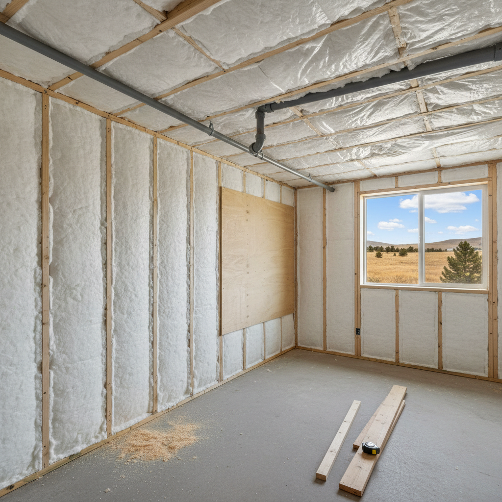 Completed basement insulation work at a residential property in Eagle, ID