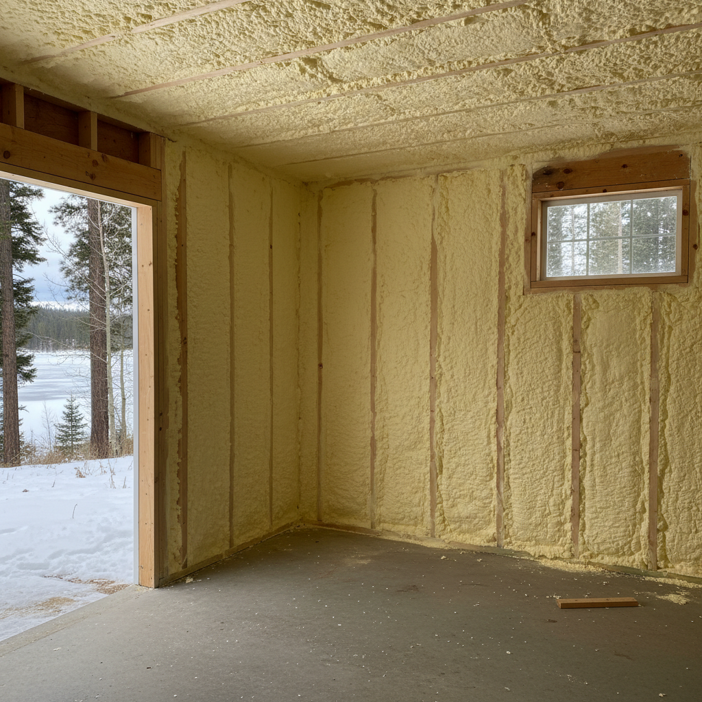 Completed shed insulation work at a residential property in McCall, ID