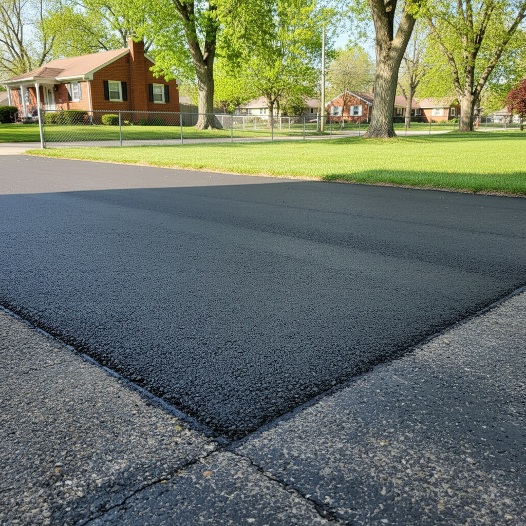 Completed asphalt patching work at a residential property in Franklin Park, IL