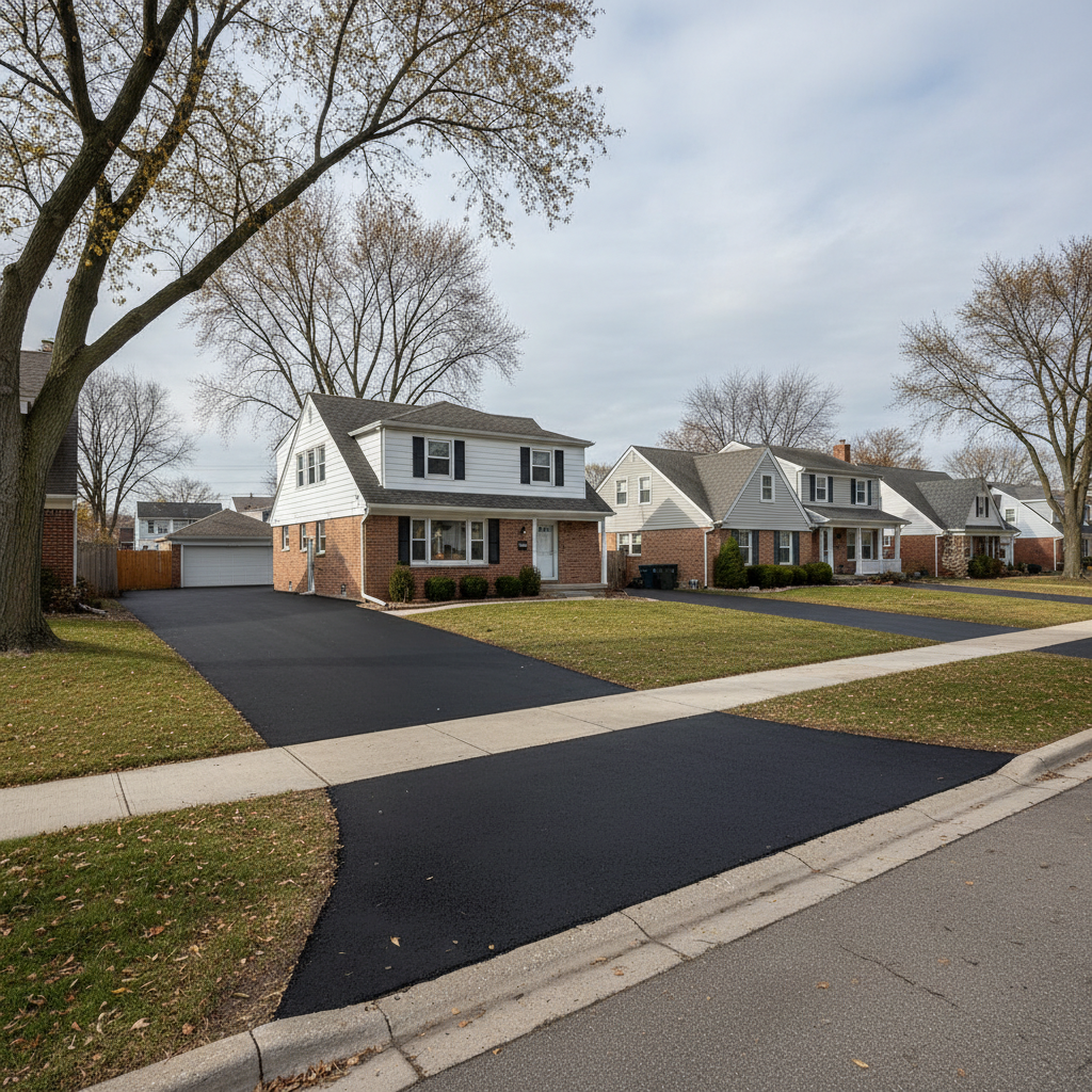 Completed asphalt paving work at a residential property in Franklin Park, IL