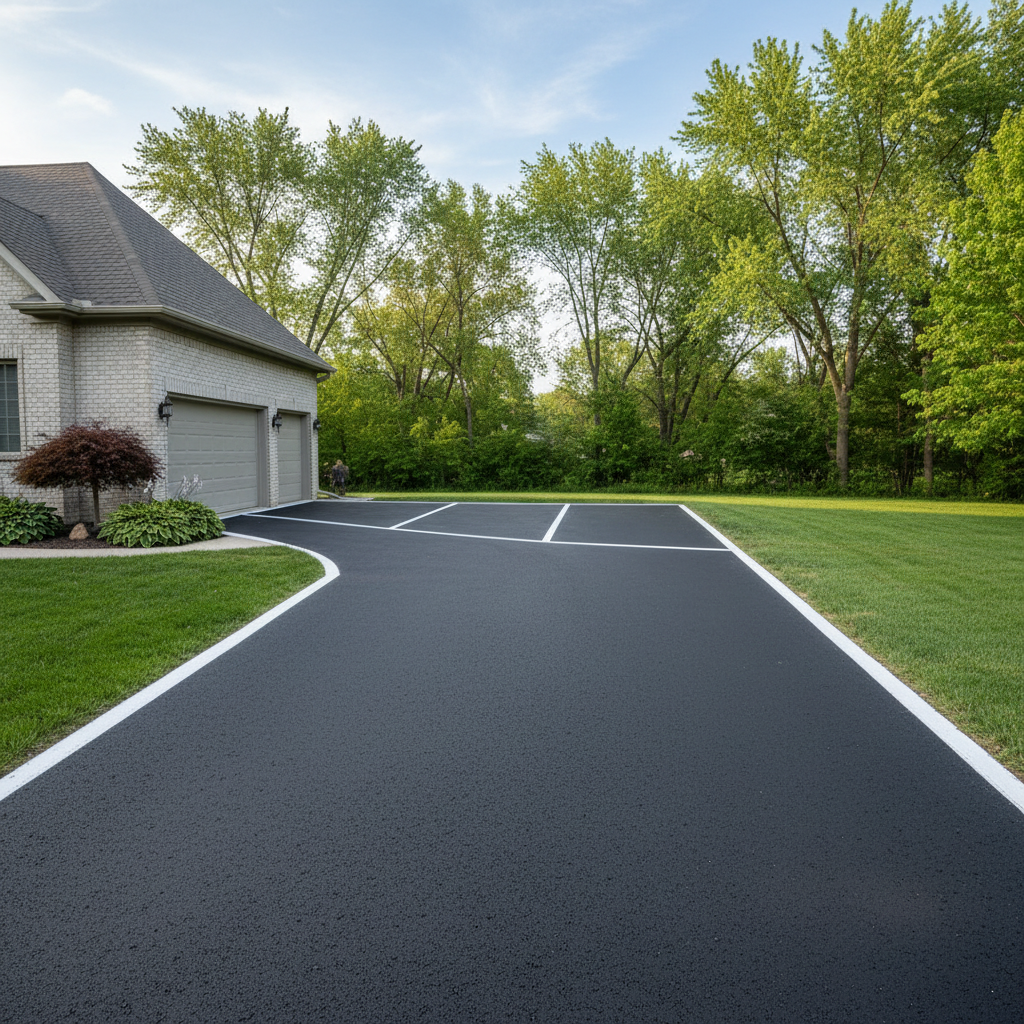 Completed asphalt striping work at a residential property in Le Roy, IL