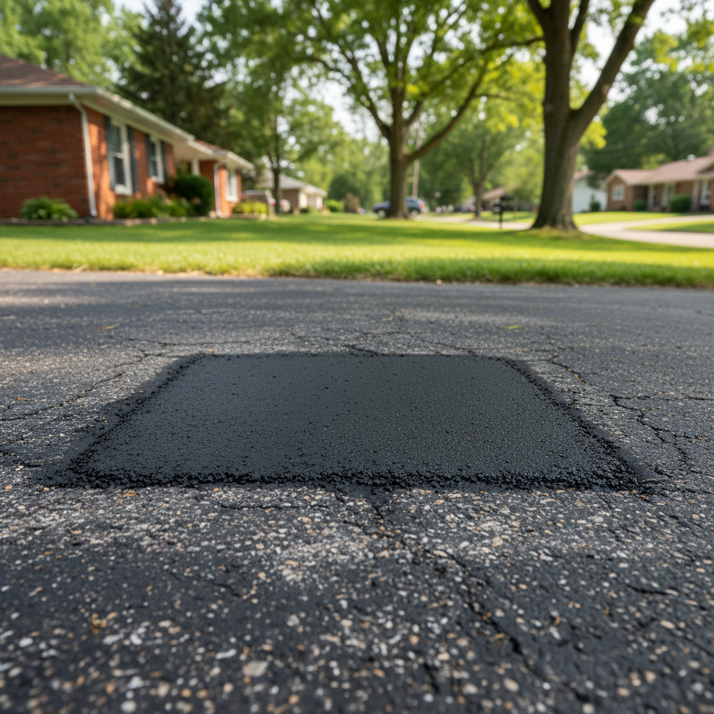 Completed asphalt patching work at a residential property in Le Roy, IL