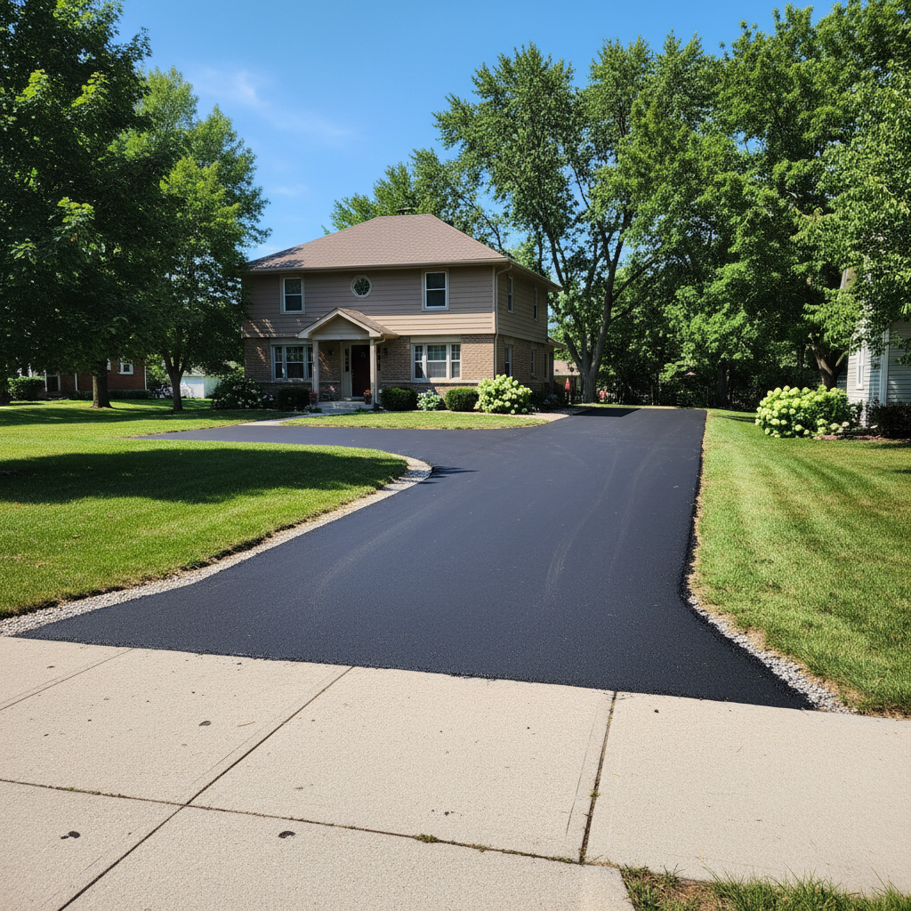 Completed residential asphalt work at a residential property in Le Roy, IL