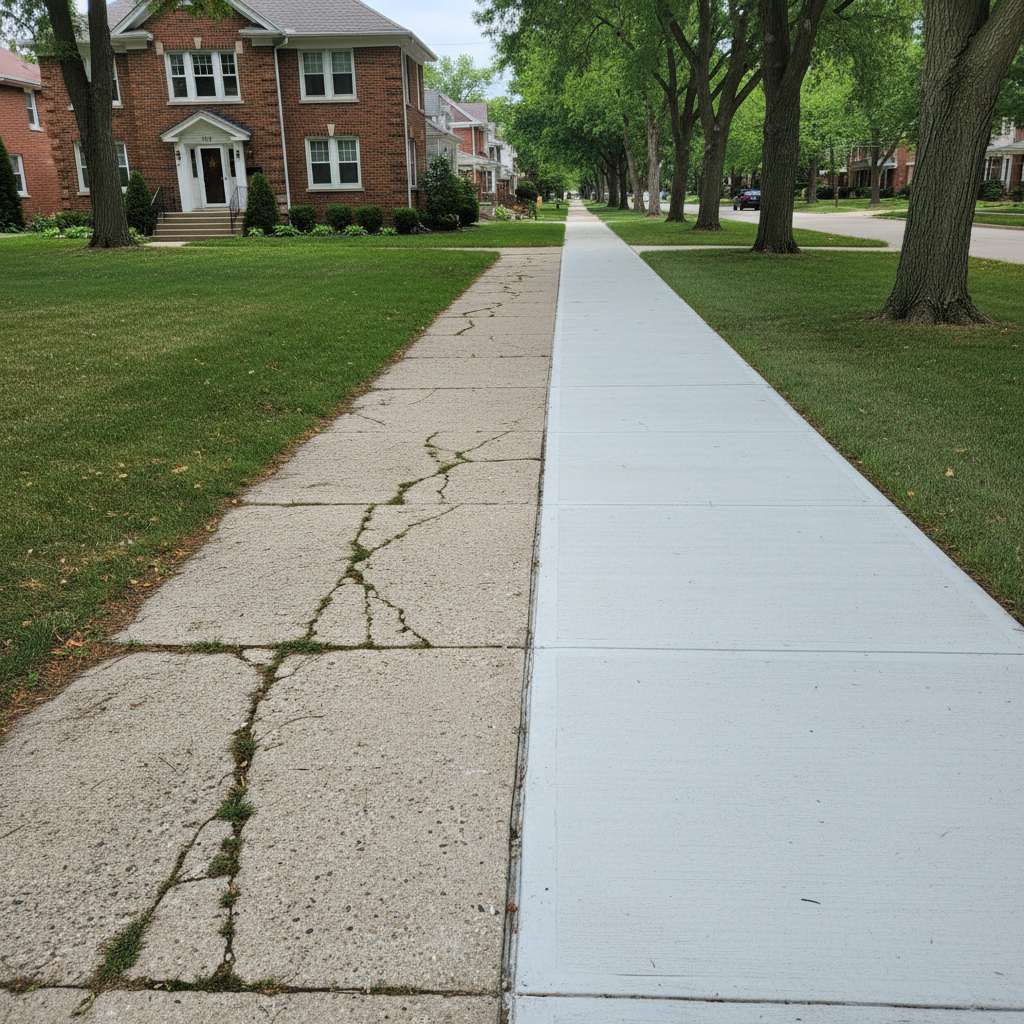 Completed concrete sidewalks work at a residential property in Oak Park, IL