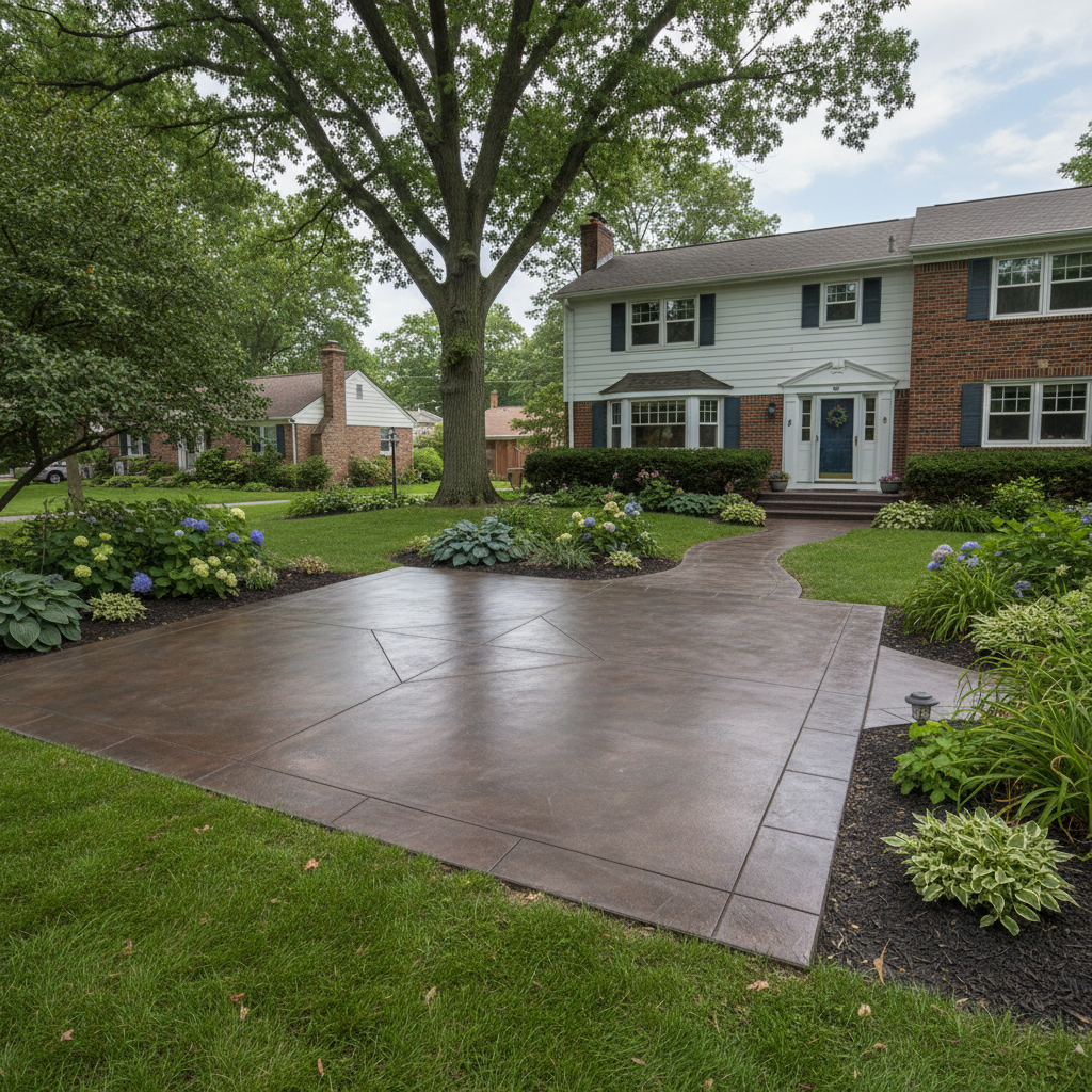 Completed concrete staining work at a residential property in Oak Park, IL