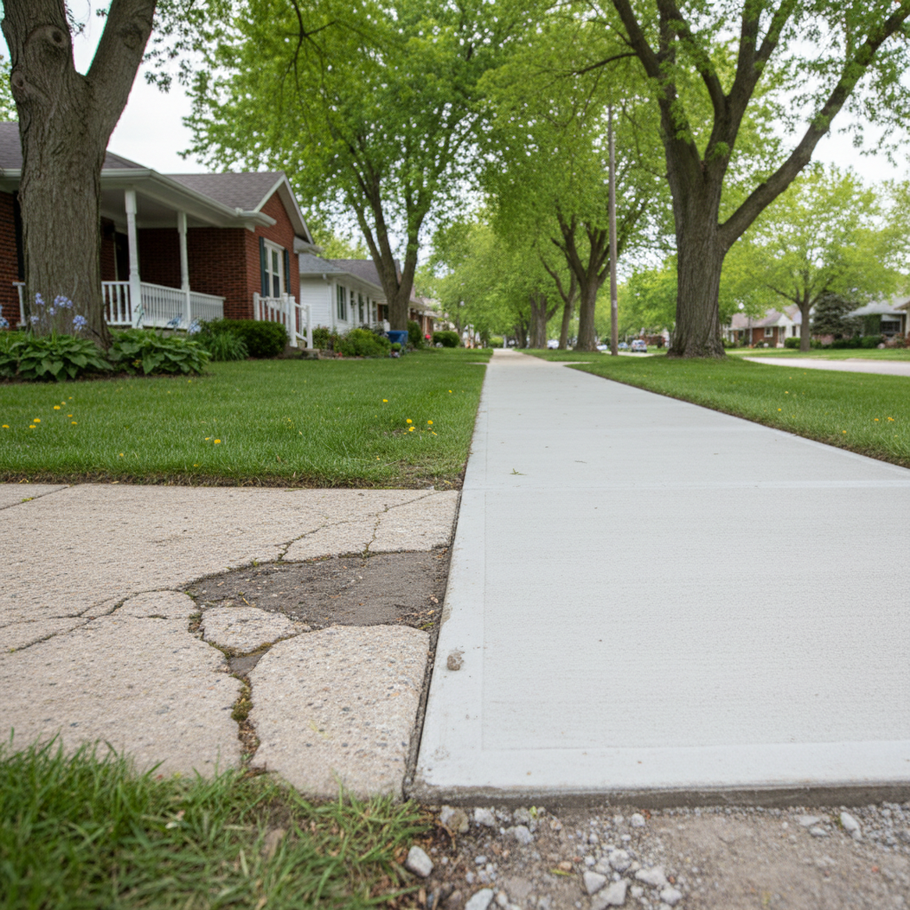 Completed concrete sidewalks work at a residential property in Des Plaines, IL
