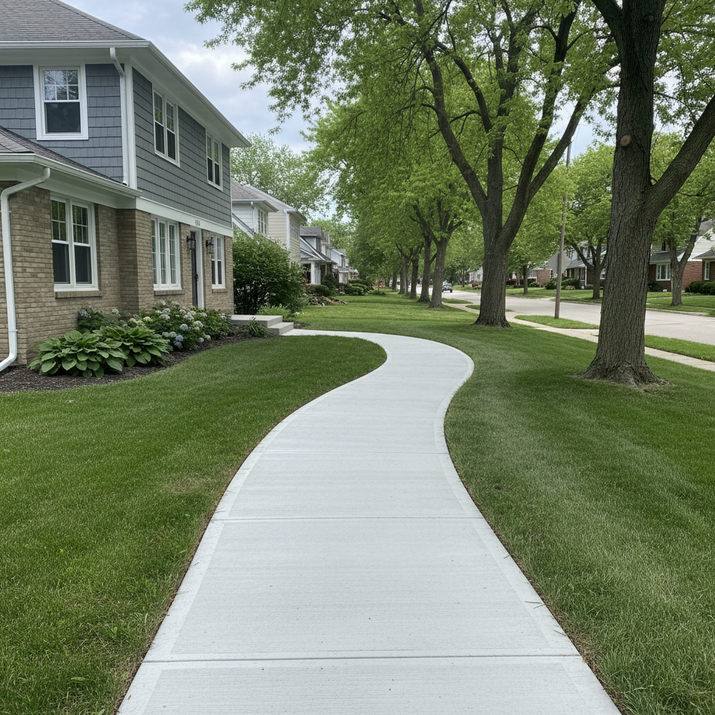 Completed concrete sidewalks work at a residential property in Evanston, IL