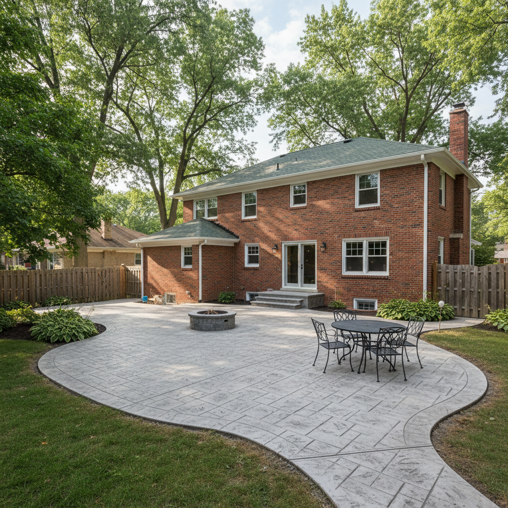 Completed concrete patios work at a residential property in Oak Park, IL