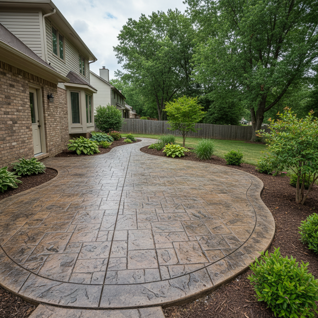Completed stamped concrete work at a residential property in Elgin, IL